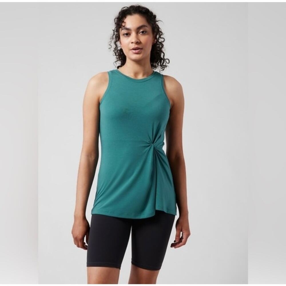 Athleta Wrap Tank Top Size Small Teal Ruched Twist Workout Top Pilates Princess